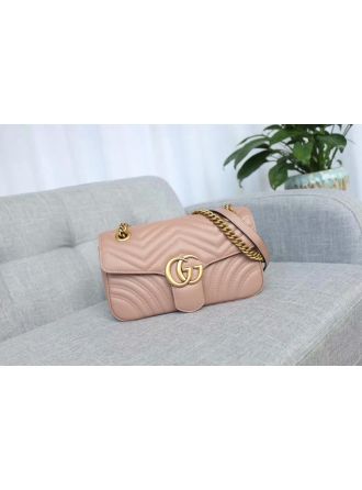 #443497 Gucci 2019 GG Marmont Small Matelassé Shoulder Bag-Beige