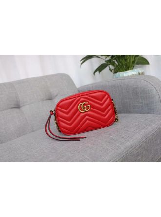 #448065 Gucci 2019 GG Marmont Matelassé Mini Bag-Red