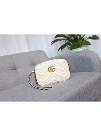 #448065 Gucci 2019 GG Marmont Matelassé Mini Bag-White