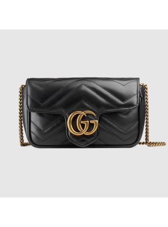 #476433 Gucci 2019 GG Marmont Matelassé Super Mini Bag-Black