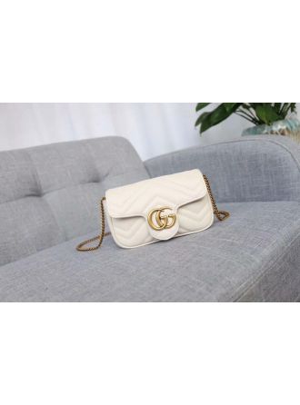 #476433 Gucci 2019 GG Marmont Matelassé Super Mini Bag-White