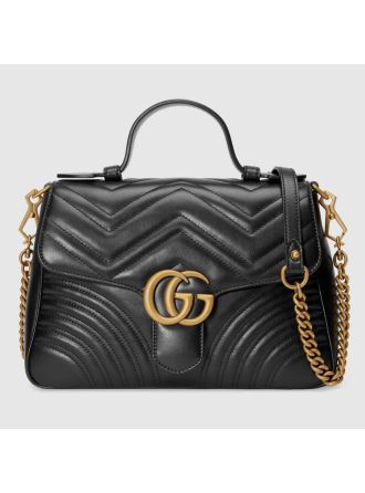 #498110 Gucci 2019 GG Marmont Small Top Handle Bag-Black