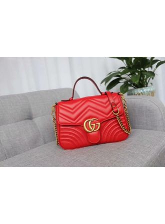 #498110 Gucci 2019 GG Marmont Small Top Handle Bag-Red