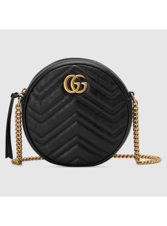 #550154 Gucci GG Marmont Mini Round Shoulder Bag-Black