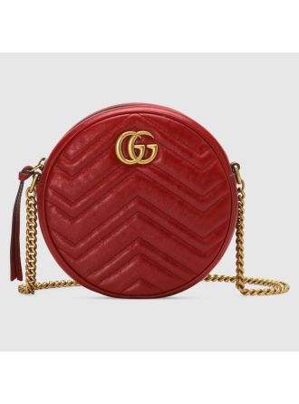 #550154 Gucci GG Marmont Mini Round Shoulder Bag-Red