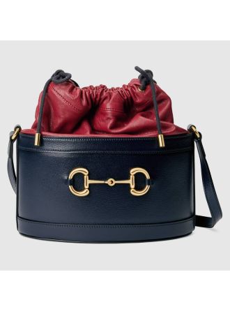 #602118 Gucci 1955 Horsebit Bucket Bag-Black/Red