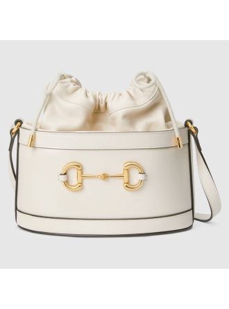 #602118 Gucci 1955 Horsebit Bucket Bag-White