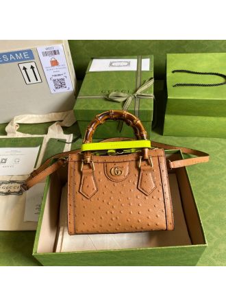 #655661 Gucci Diana Mini Tote Bag-Ostrich Pattern-Brown