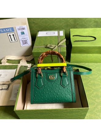 #655661 Gucci Diana Mini Tote Bag-Ostrich Pattern-Green