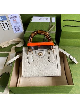 #655661 Gucci Diana Mini Tote Bag-Ostrich Pattern-White