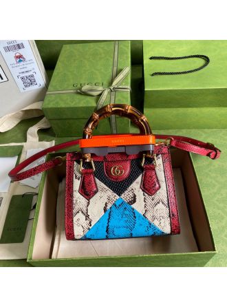 #655661 Gucci Diana Mini Tote Bag-Snake Pattern-Red