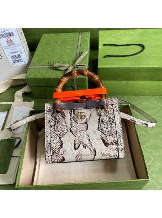 #655661 Gucci Diana Mini Tote Bag-Snake Pattern-White