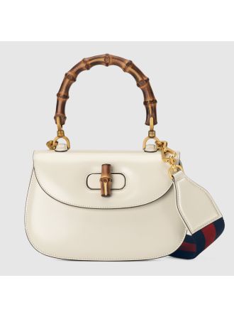 #675797 Gucci Small Top Handle Bag with Bamboo-White