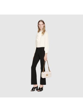 #443497 Gucci 2019 GG Marmont Small Matelassé Shoulder Bag-White