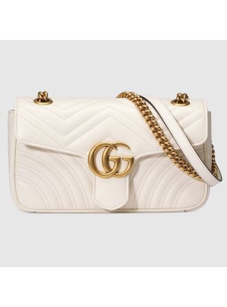 #443497 Gucci 2019 GG Marmont Small Matelassé Shoulder Bag-White