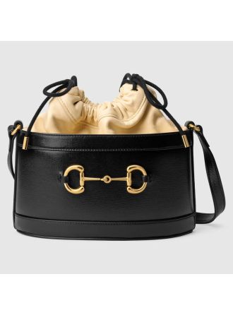 #602118 Gucci 1955 Horsebit Bucket Bag-Black/Khaki