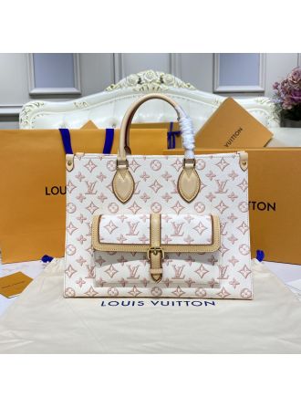 #M46154 Louis Vuitton Monogram Coated OnTheGo MM Tote Bag-White