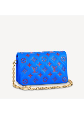 #M80743 Louis Vuitton Embossed Lambskin Pochette Coussin-Blue/Red