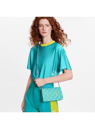 #M80744 Louis Vuitton Embossed Lambskin Pochette Coussin-Mint Green/Yellow