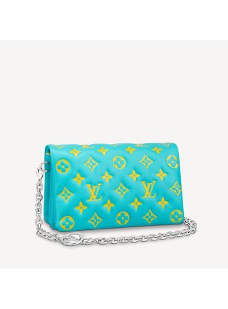 #M80744 Louis Vuitton Embossed Lambskin Pochette Coussin-Mint Green/Yellow