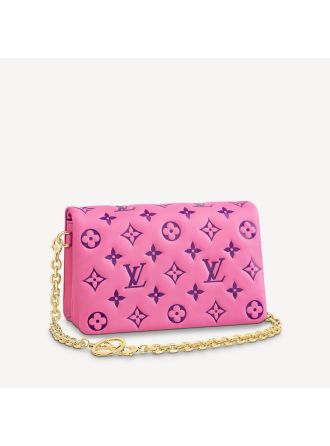 #M80745 Louis Vuitton Embossed Lambskin Pochette Coussin-Pink/Purple