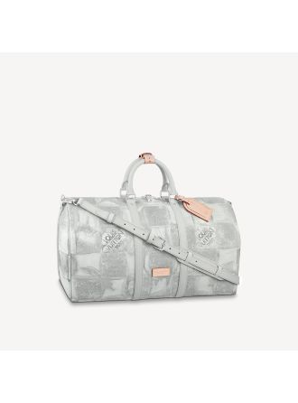 #N50069 Louis Vuitton Damier Salt Canvas Keepall Bandouliere 50-Stone Gray