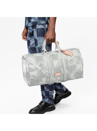 #N50069 Louis Vuitton Damier Salt Canvas Keepall Bandouliere 50-Stone Gray