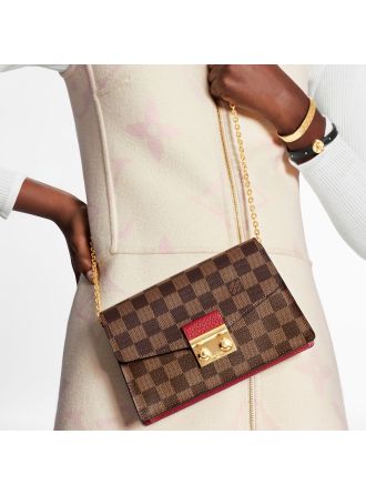 #N60288 Louis Vuitton Damier Ebene Croisette Chain Wallet-Red