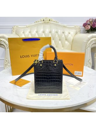#N99487 Louis Vuitton Brilliant Alligator leather Petit Sac Plat Bag-Black