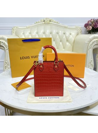 #N99487 Louis Vuitton Brilliant Alligator leather Petit Sac Plat Bag-Red